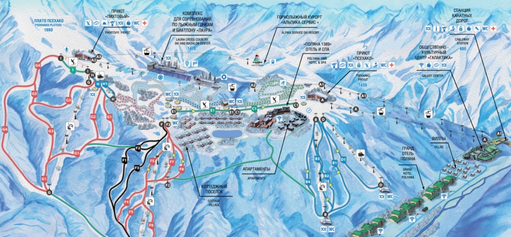 Карта трасс и подъемников горнолыжного курорта Газпром