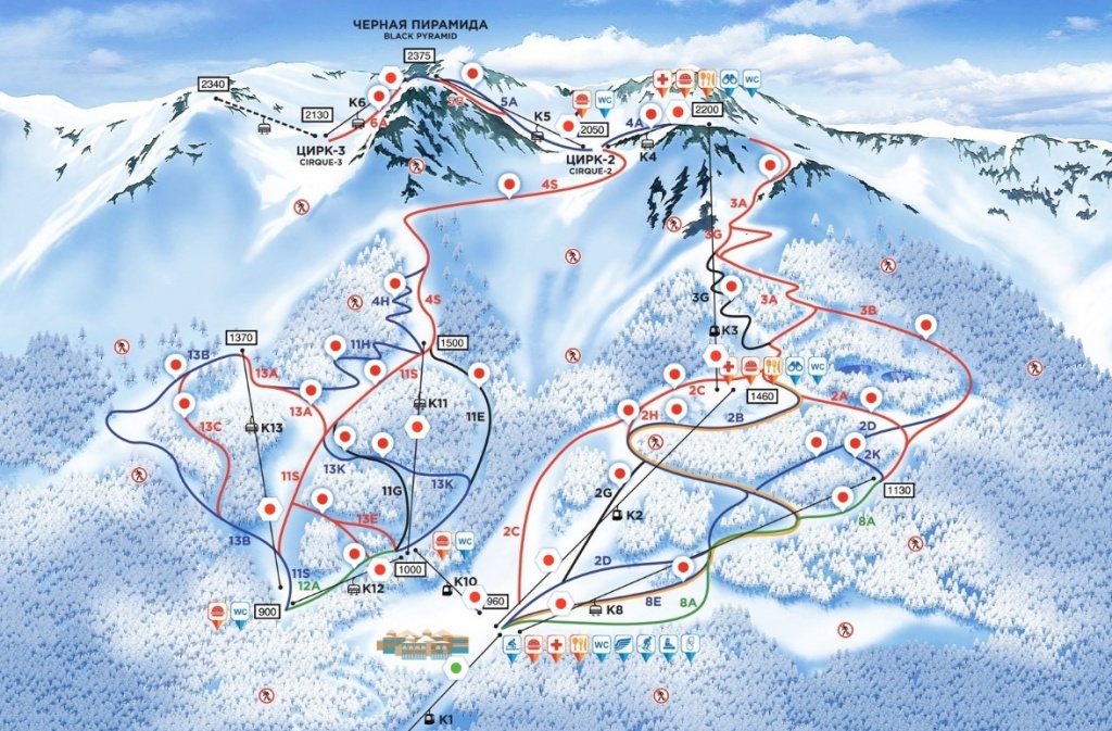 Карта трасс и подъемников горнолыжного курорта Горки Город (Горная Карусель)