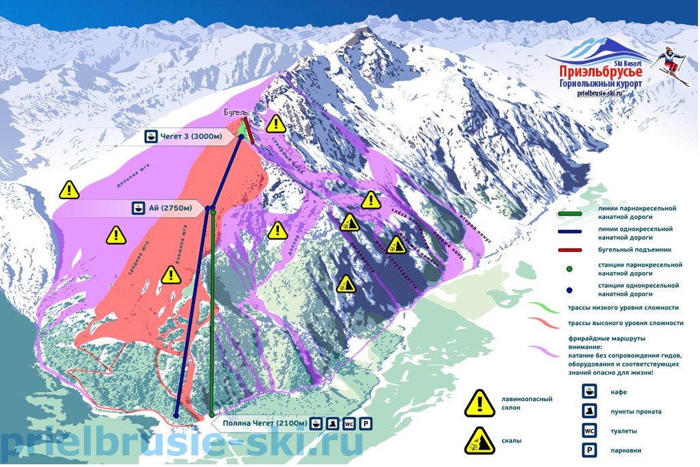 Карта трасс и подъемников горнолыжного курорта Чегет
